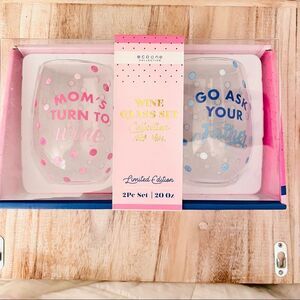 New in Box Ecoone 2 Pcs 20 Oz Wine Glasses set Mom’s turn to wine, Go ask Father